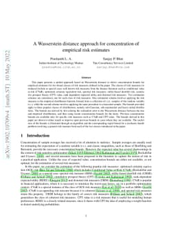 A Wasserstein distance approach for concentration of empirical risk
  estimates