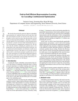 End-to-End Efficient Representation Learning via Cascading Combinatorial
  Optimization