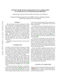 Context-aware Neural-based Dialog Act Classification on Automatically
  Generated Transcriptions