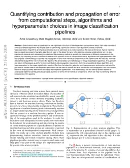 Quantifying contribution and propagation of error from computational
  steps, algorithms and hyperparameter choices in image classification
  pipelines