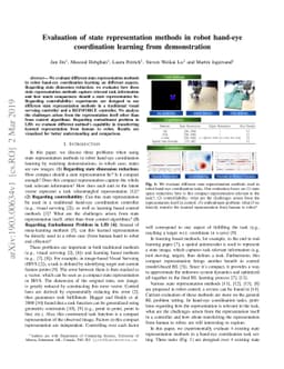 Evaluation of state representation methods in robot hand-eye
  coordination learning from demonstration