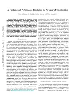 A Fundamental Performance Limitation for Adversarial Classification