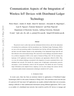 Communication Aspects of the Integration of Wireless IoT Devices with
  Distributed Ledger Technology