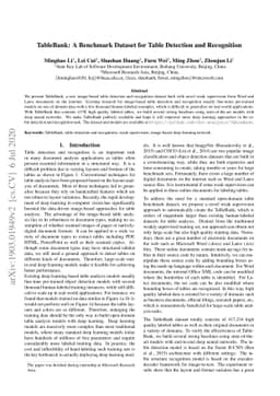 TableBank: A Benchmark Dataset for Table Detection and Recognition