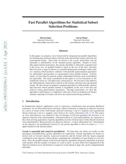 Fast Parallel Algorithms for Statistical Subset Selection Problems