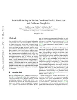 Stratified Labeling for Surface Consistent Parallax Correction and
  Occlusion Completion