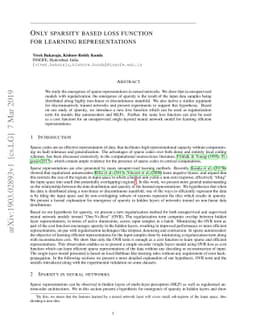 Only sparsity based loss function for learning representations