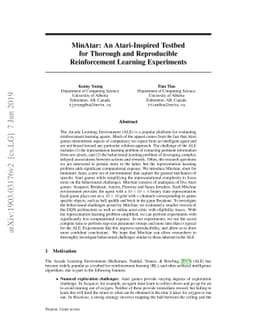 MinAtar: An Atari-Inspired Testbed for Thorough and Reproducible
  Reinforcement Learning Experiments