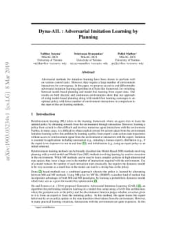 Dyna-AIL : Adversarial Imitation Learning by Planning