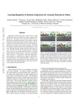 Learning Regularity in Skeleton Trajectories for Anomaly Detection in
  Videos