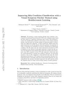 Improving Skin Condition Classification with a Visual Symptom Checker
  Trained using Reinforcement Learning