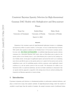 Consistent Bayesian Sparsity Selection for High-dimensional Gaussian DAG
  Models with Multiplicative and Beta-mixture Priors