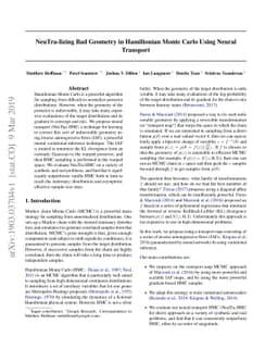 NeuTra-lizing Bad Geometry in Hamiltonian Monte Carlo Using Neural
  Transport