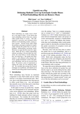 Lipstick on a Pig: Debiasing Methods Cover up Systematic Gender Biases
  in Word Embeddings But do not Remove Them