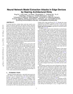 Neural Network Model Extraction Attacks in Edge Devices by Hearing
  Architectural Hints
