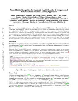Named Entity Recognition for Electronic Health Records: A Comparison of
  Rule-based and Machine Learning Approaches