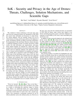 SoK - Security and Privacy in the Age of Drones: Threats, Challenges,
  Solution Mechanisms, and Scientific Gaps