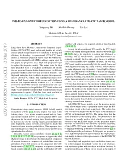 End-To-End Speech Recognition Using A High Rank LSTM-CTC Based Model