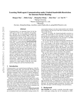 Learning Multi-agent Communication under Limited-bandwidth Restriction
  for Internet Packet Routing