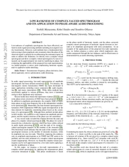 Low-rankness of Complex-valued Spectrogram and Its Application to
  Phase-aware Audio Processing
