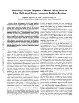 Simulating Emergent Properties of Human Driving Behavior Using
  Multi-Agent Reward Augmented Imitation Learning