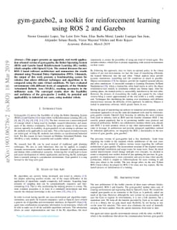 gym-gazebo2, a toolkit for reinforcement learning using ROS 2 and Gazebo