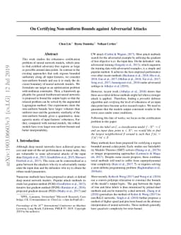 On Certifying Non-uniform Bound against Adversarial Attacks