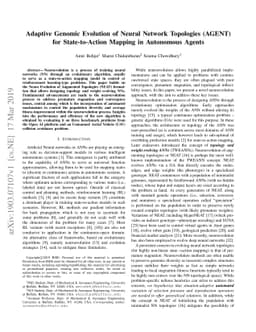 Adaptive Genomic Evolution of Neural Network Topologies (AGENT) for
  State-to-Action Mapping in Autonomous Agents