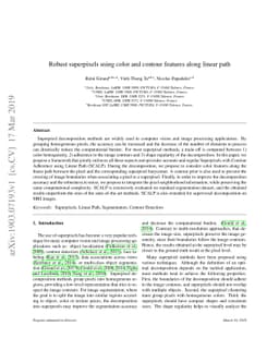 Robust superpixels using color and contour features along linear path