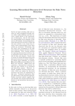 Learning Hierarchical Discourse-level Structure for Fake News Detection