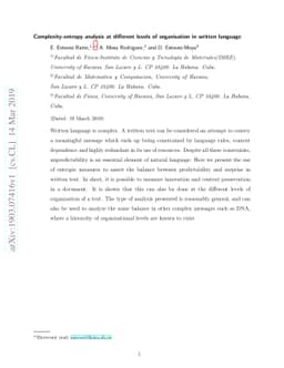 Complexity-entropy analysis at different levels of organization in
  written language