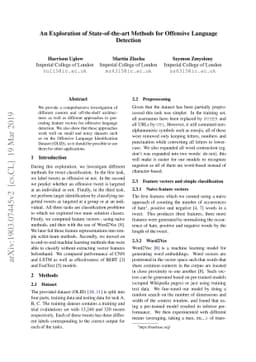 An Exploration of State-of-the-art Methods for Offensive Language
  Detection