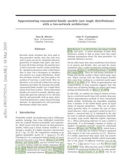 Approximating exponential family models (not single distributions) with
  a two-network architecture