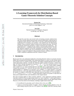 A Learning Framework for Distribution-Based Game-Theoretic Solution
  Concepts