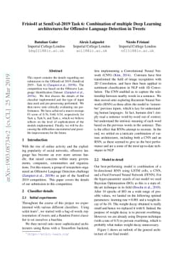 Combination of multiple Deep Learning architectures for Offensive
  Language Detection in Tweets