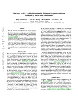 Learning Multi-Level Information for Dialogue Response Selection by
  Highway Recurrent Transformer