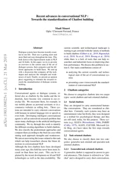 Recent advances in conversational NLP : Towards the standardization of
  Chatbot building