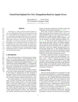 Closed-Form Optimal Two-View Triangulation Based on Angular Errors
