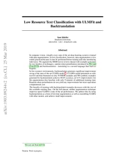 Low Resource Text Classification with ULMFit and Backtranslation