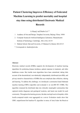 Patient Clustering Improves Efficiency of Federated Machine Learning to
  predict mortality and hospital stay time using distributed Electronic Medical
  Records