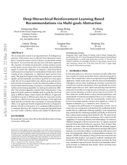 Deep Hierarchical Reinforcement Learning Based Recommendations via
  Multi-goals Abstraction