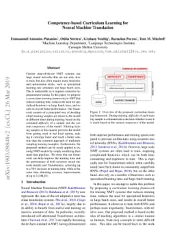Competence-based Curriculum Learning for Neural Machine Translation
