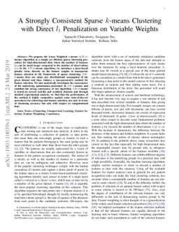 A Strongly Consistent Sparse $k$-means Clustering with Direct $l_1$
  Penalization on Variable Weights