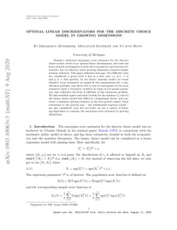 Optimal Linear Discriminators For The Discrete Choice Model In Growing
  Dimensions