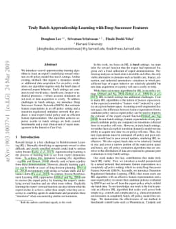 Truly Batch Apprenticeship Learning with Deep Successor Features