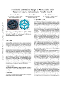 Functional Generative Design of Mechanisms with Recurrent Neural
  Networks and Novelty Search