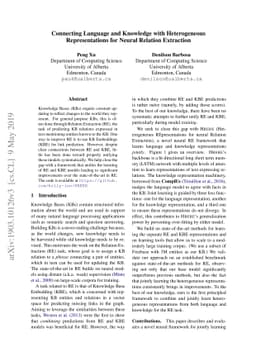 Connecting Language and Knowledge with Heterogeneous Representations for
  Neural Relation Extraction