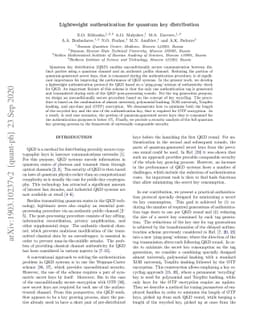 Lightweight authentication for quantum key distribution