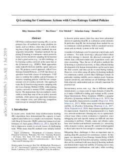 Q-Learning for Continuous Actions with Cross-Entropy Guided Policies