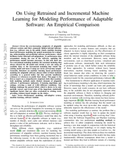 On Using Retrained and Incremental Machine Learning for Modeling
  Performance of Adaptable Software: An Empirical Comparison
